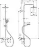 Hansgrohe Duschsystem mit Wandmontage, bestehend aus einer Kopfbrause und Handbrause, sowie einem integrierten Thermostat. Technische Maße sind im Diagramm dargestellt.